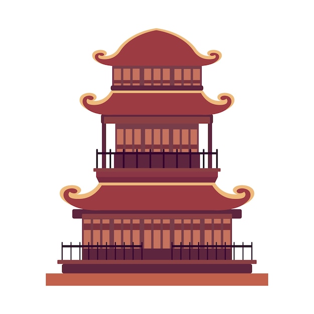 Pagoda asiatica a tre piani, pagoda orientale. illustrazione, icona, vettore