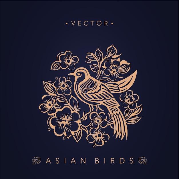 Vector asian traditional bird patterns ancient chinese flower and bird patterns