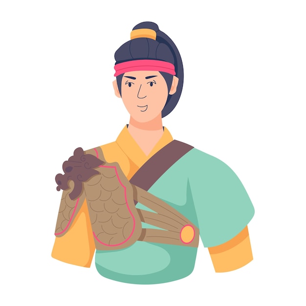 Asian warrior character illustration in flat style