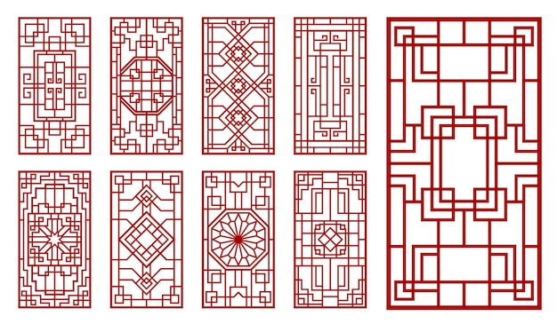 アジアの窓、ドアの赤い線の飾りの装飾