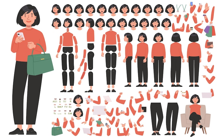 Vector asian woman character constructor business positions creating animation_ai_generated