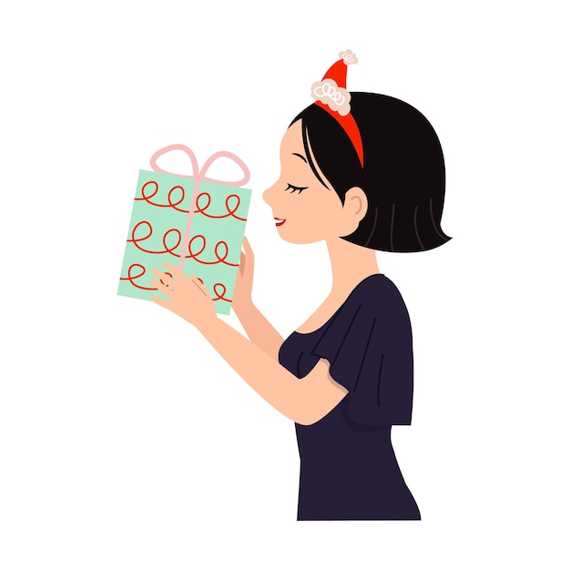 Vector asian woman holding a christmas gift present