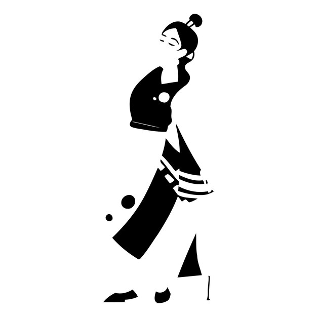 Vector asian woman in traditional costume in flat cartoon style