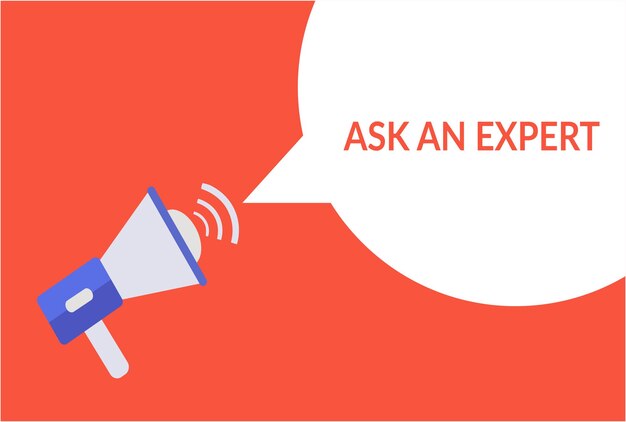 Ask an expert announcement speech bubble with megaphone vector illustration