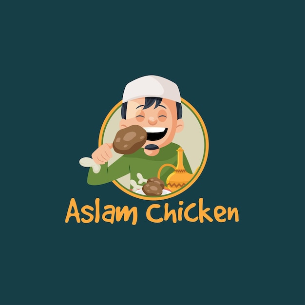 Modello di logo della mascotte di vettore del pollo di aslam