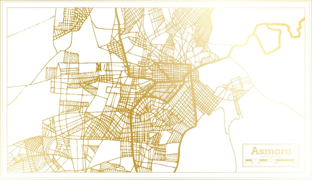 Asmara Eritrea City Map in Retro Style in Golden Color Outline Map