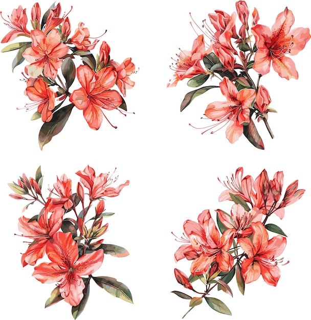 Vector asoka flowers set watercolor isolated on white background