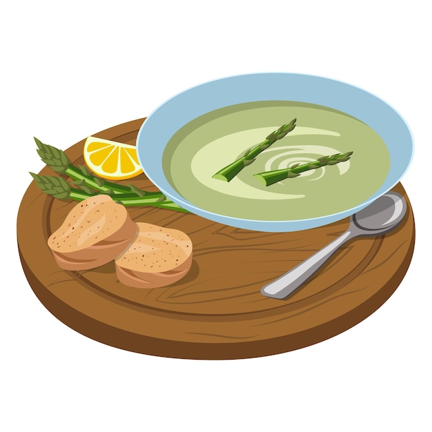 Zuppa di purea di asparagi veluta di asparagi illustrazione vettoriale su sfondo bianco