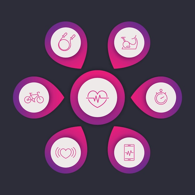 Aspects of cardio training line icons infographic template