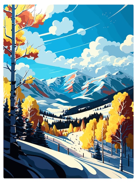 Vector aspen ski resort colorado vintage travel poster souvenir postcard portrait painting wpa illustration