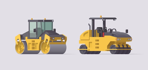 Asphalt road rollers compactors set.  illustration. collection