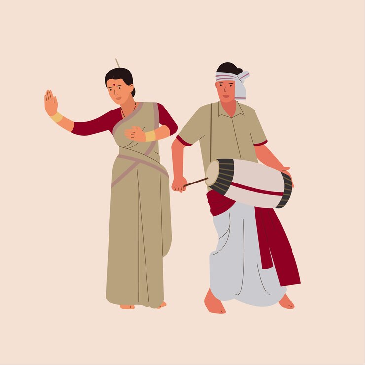 वेक्टर assamese couple vector illustration celebrating indian festival