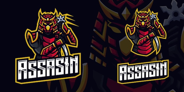 Vector assasin samurai gaming mascot logo template for esports streamer facebook youtube