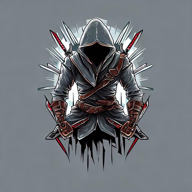 Assassin game character silhouette design minimalist vector art