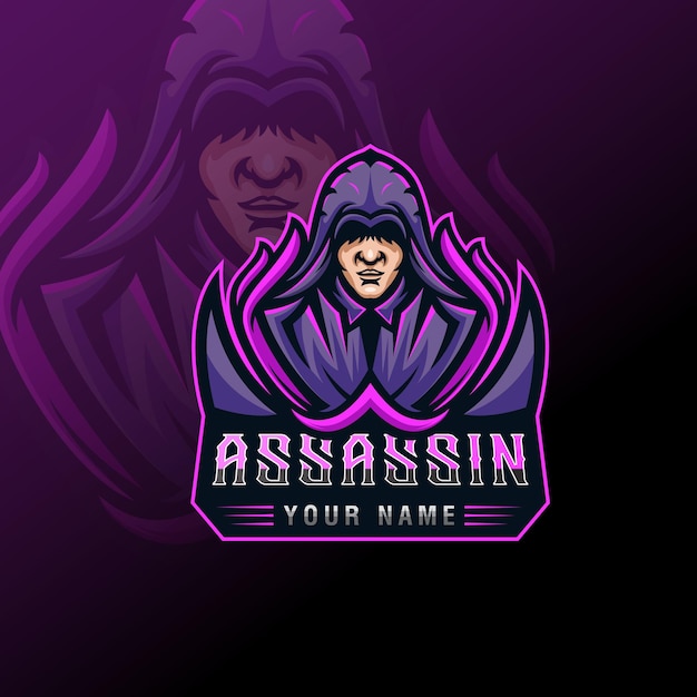 Assassin ninja mascot logo illustration. Assassin warrior mascot gaming logo template