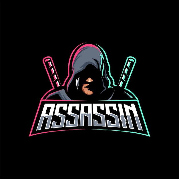 ASSASSIN NINJA WITH SWORD LOGO GAMING MASCOT SPORT TEMPLATE