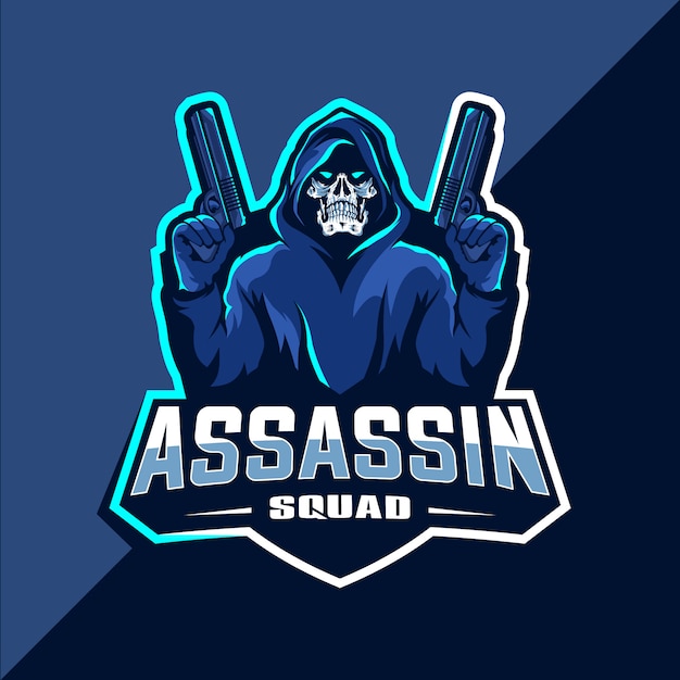 assassin skull with guns mascot esport logo