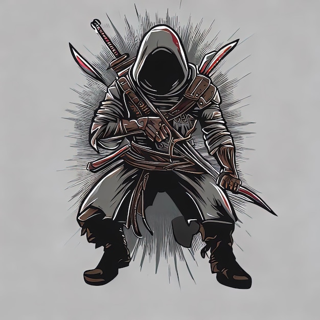 Assassin style game character artwork stealthy vector illustration