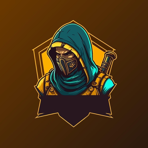 Assassin wearing hoodie with sword esports mascot designs gaming logo template illustration