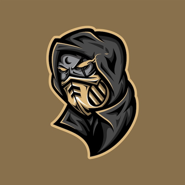 Assassino con maschera d'oro in stile moderno mascotte logo illustrazione