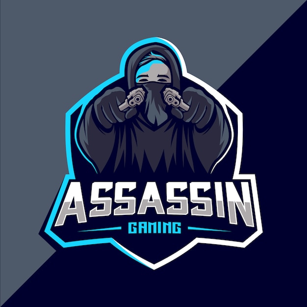 Assassino con design logo esport mascotte pistola