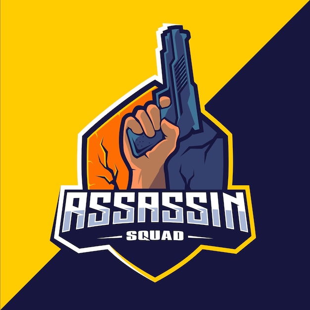 Assassin with guns mascotte esport logo design