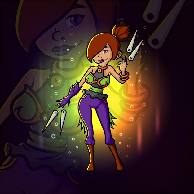 The assassin woman is agile and have weapon esport mascot design of illustration