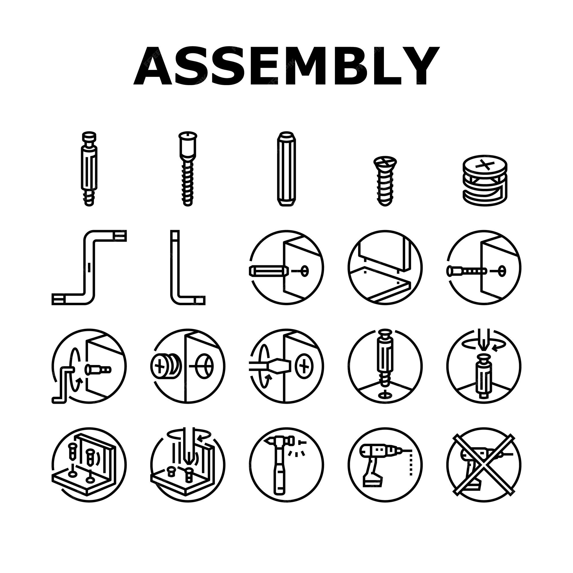 Premium Vector | Assembly furniture instruction icons set vector