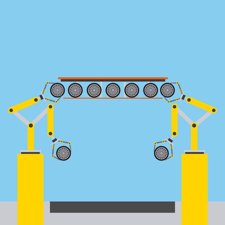 Vector assembly line tires automatic auto production conveyor robotic