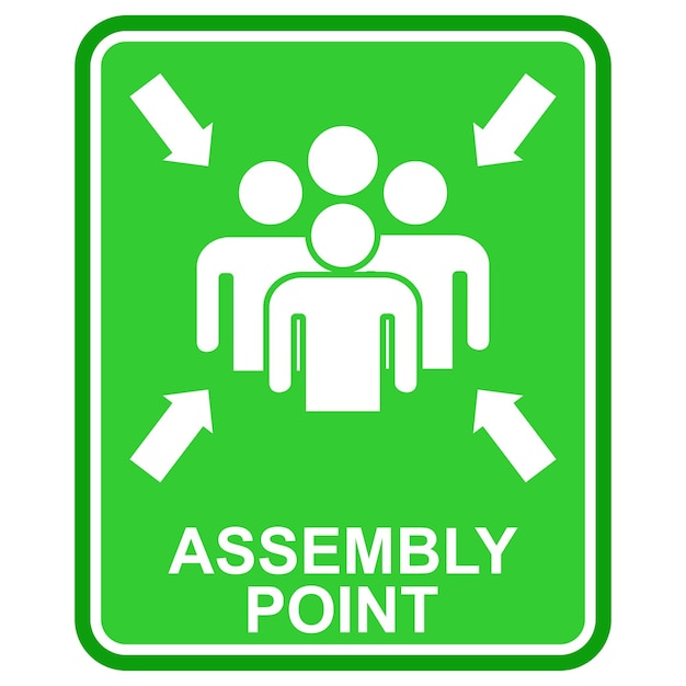 Vector assembly point, green and white signs