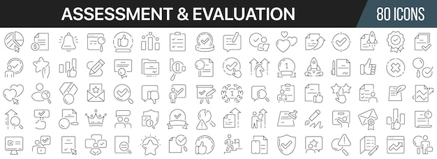 Assessment and evaluation line icons collection Big UI icon set in a flat design Thin outline icons pack Vector illustration EPS10