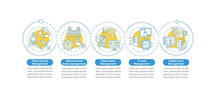 Vector asset control types  infographic template. physical, fixed investment presentation design elements. data visualization with 5 steps. process timeline chart. workflow layout with linear icons