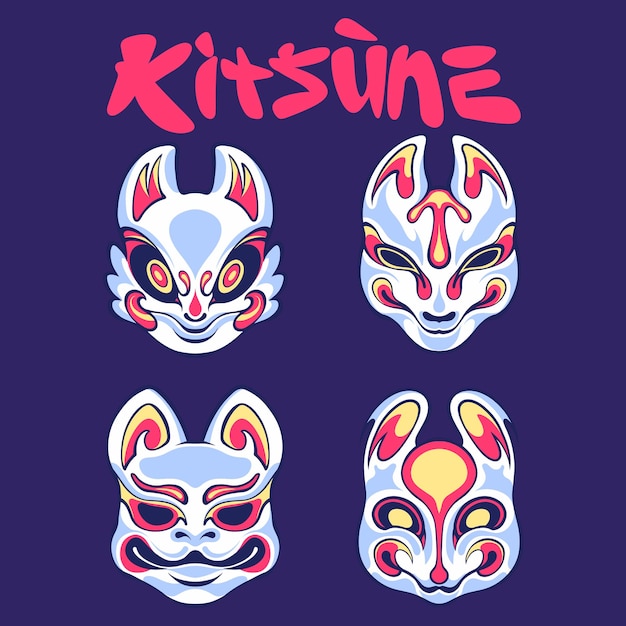 Симпатичный актив кицуне маска векторное искусство