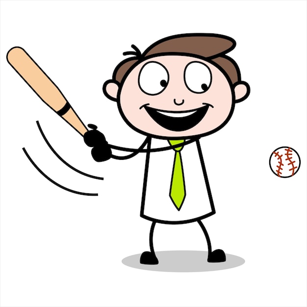 Asset of young businessman cartoon character playing baseball