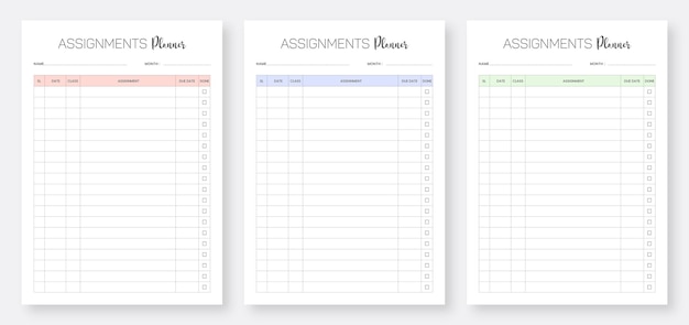 Assignments Tracker Template Set Assignments Planner Template Set