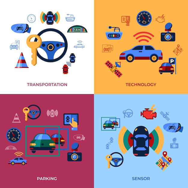 Raccolta assistita di icone del sistema di rilevamento del parcheggio e del trasporto