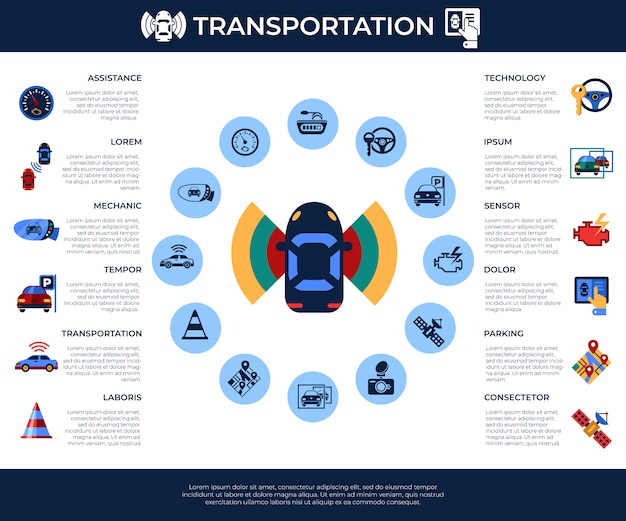 Assisted transportation and parking sensing system icons collection