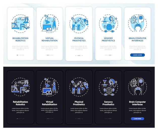 Assistive technology onboarding mobile app page screen with concepts
