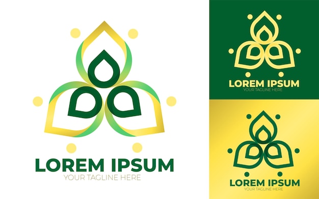 Vettore modello di logo verde e oro sfumato dell'azienda dell'associazione