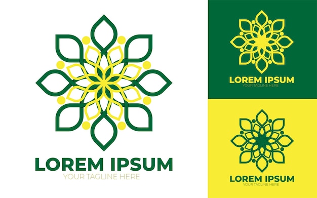 Vettore modello di logo verde e giallo della società di associazione
