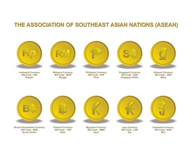 Vector the association of southeast asian nations asean currency iconsymbol asean country currency sign