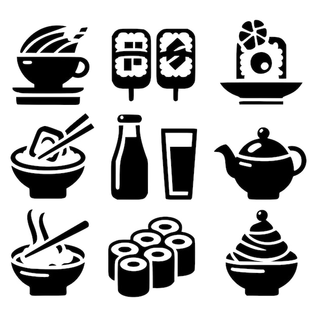 Icone della cucina asiatica assortita