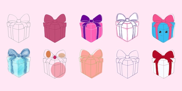 Vector assorted boxes with bows