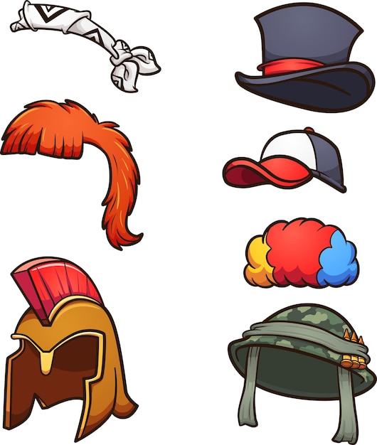 Vector assorted cartoon hats and wigs