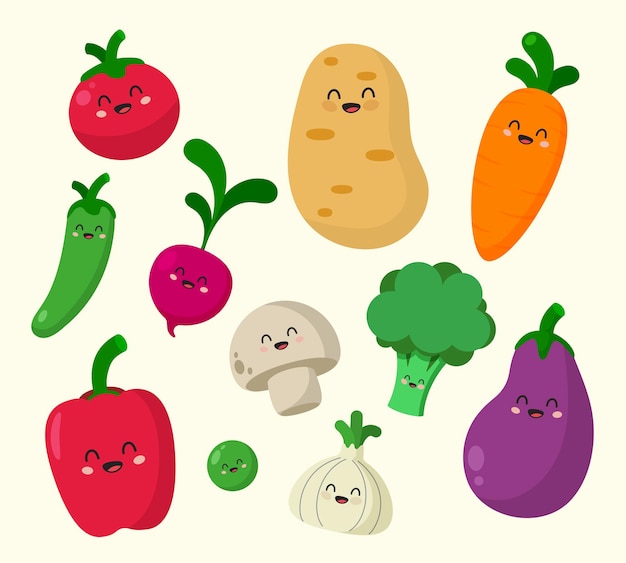 Vector assorted cute funny vegetables characters