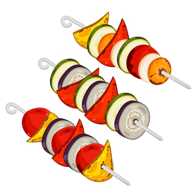 Assorted delicious grilled skewers of vegetables