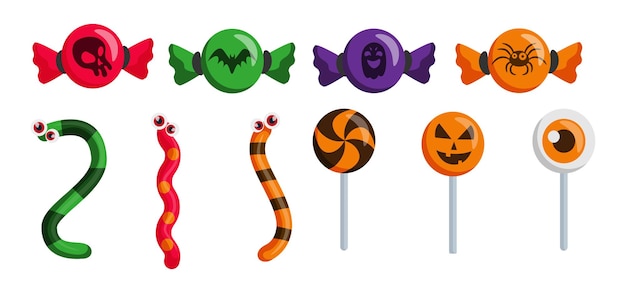 Assorted halloween candies on meb background Vector