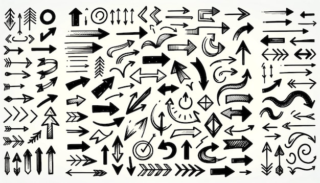 Assorted HandDrawn Arrows Black Marker Various Styles