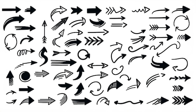 Assorted HandDrawn Arrows Black Marker Various Styles