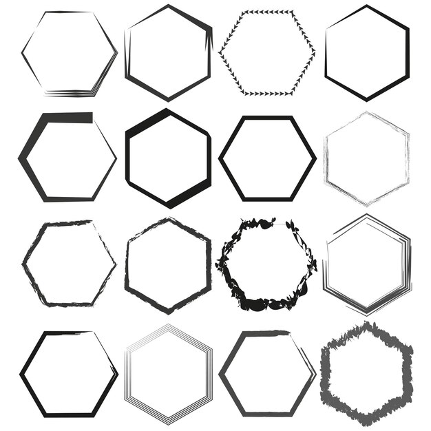 Vettore collezione di cornici esagonali assortite disegni di bordi geometrici illustrazione vettoriale eps 10